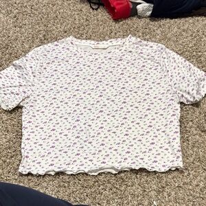 White Waist top Tee with Tiny Purple Floral Print
